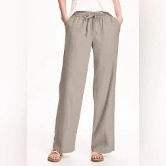 Gap Women’s Drawstring Elastic Waist Wide Leg‎ Linen Rayon Pants Green XXL EUC - Picture 1 of 12
